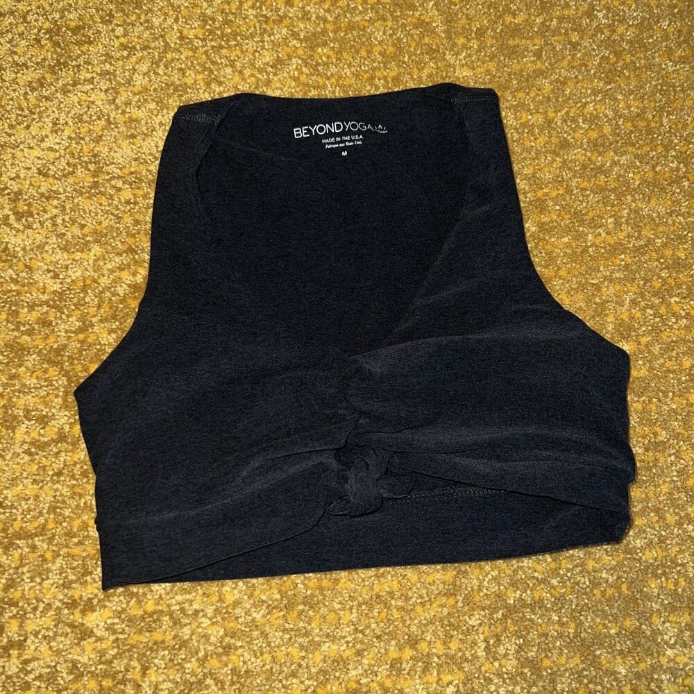 Beyond Yoga Spacedye Tie Front Black Sports Bra Women's M